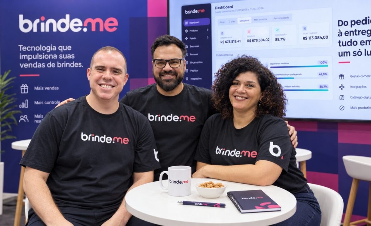 Da esquerda para a direita, Lucas, Robson e Kátia, cofundadores da Brinde.me.